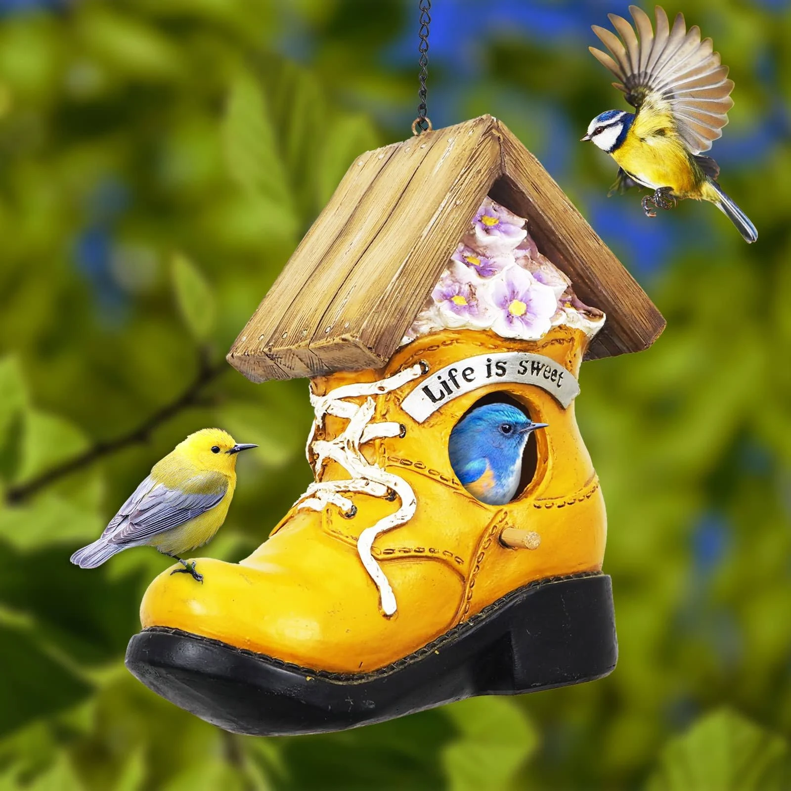 Hanging Yellow Shoe Bird House for Outside, Unique Birdhouses Yellow shoe