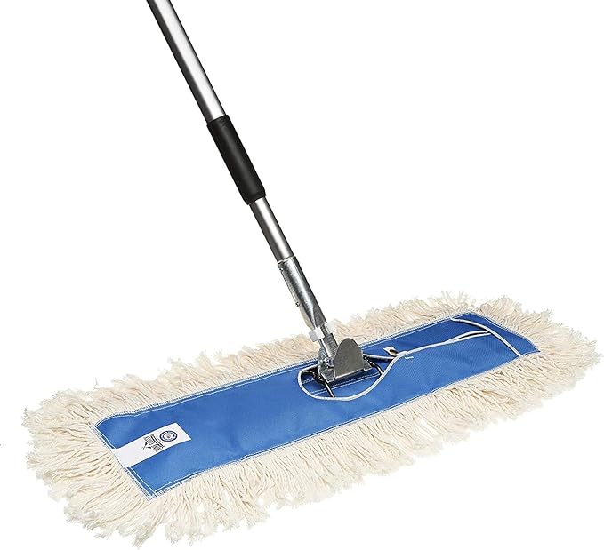 Nine Forty 48" Premium Cotton Dust Mop Kit - Heavy Duty Mop Head with Handle for Industrial, Commercial, and Residential Cleaning - Dry Floor Duster for Hardwood Surfaces - White