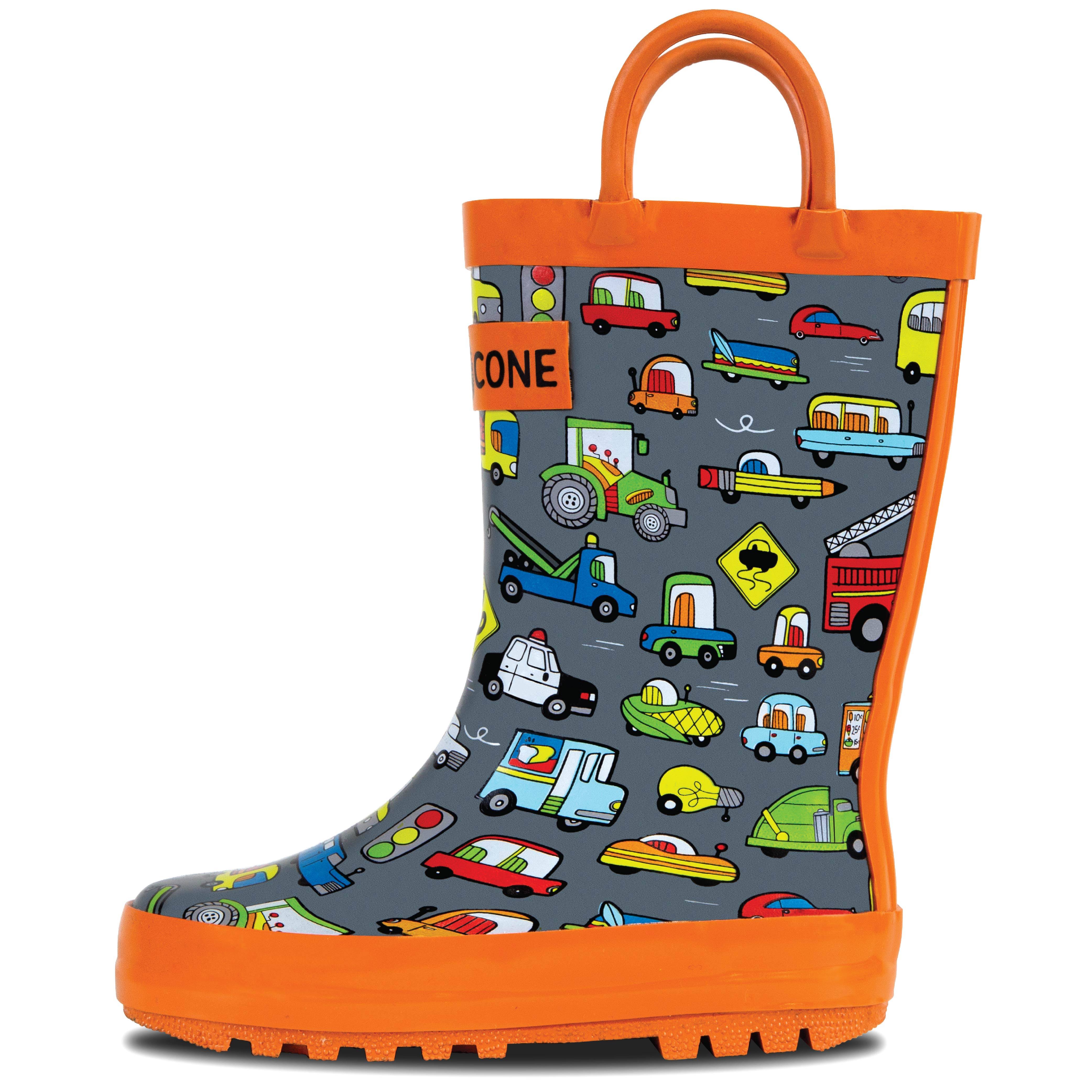 Lone Cone Rain Boots with Easy-On Handles in Fun Patterns for Toddlers and Kids