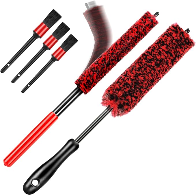 Fitosy Car Wheel Rim Tire Brush Set, Car Detailing Wash Kit, Long Soft Brush