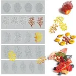 SanZaoGang 5pcs Leaf Molds Silicone Baking Molds Fondant Molds Hollow 3D Coral Branch Leaf Tuile Lace Silicone Cake Molds Polymer Clay Mo