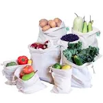 Reusable Cloth Produce Bags - Organic Cotton Cloth Vegetable Bags - Reusable Bulk Bags - Cloth Grocery Produce Bags - Flour Sack - Cotton Muslin Vegetable Storage Bags (2 XL, 2 L, 2 M, 2 S)