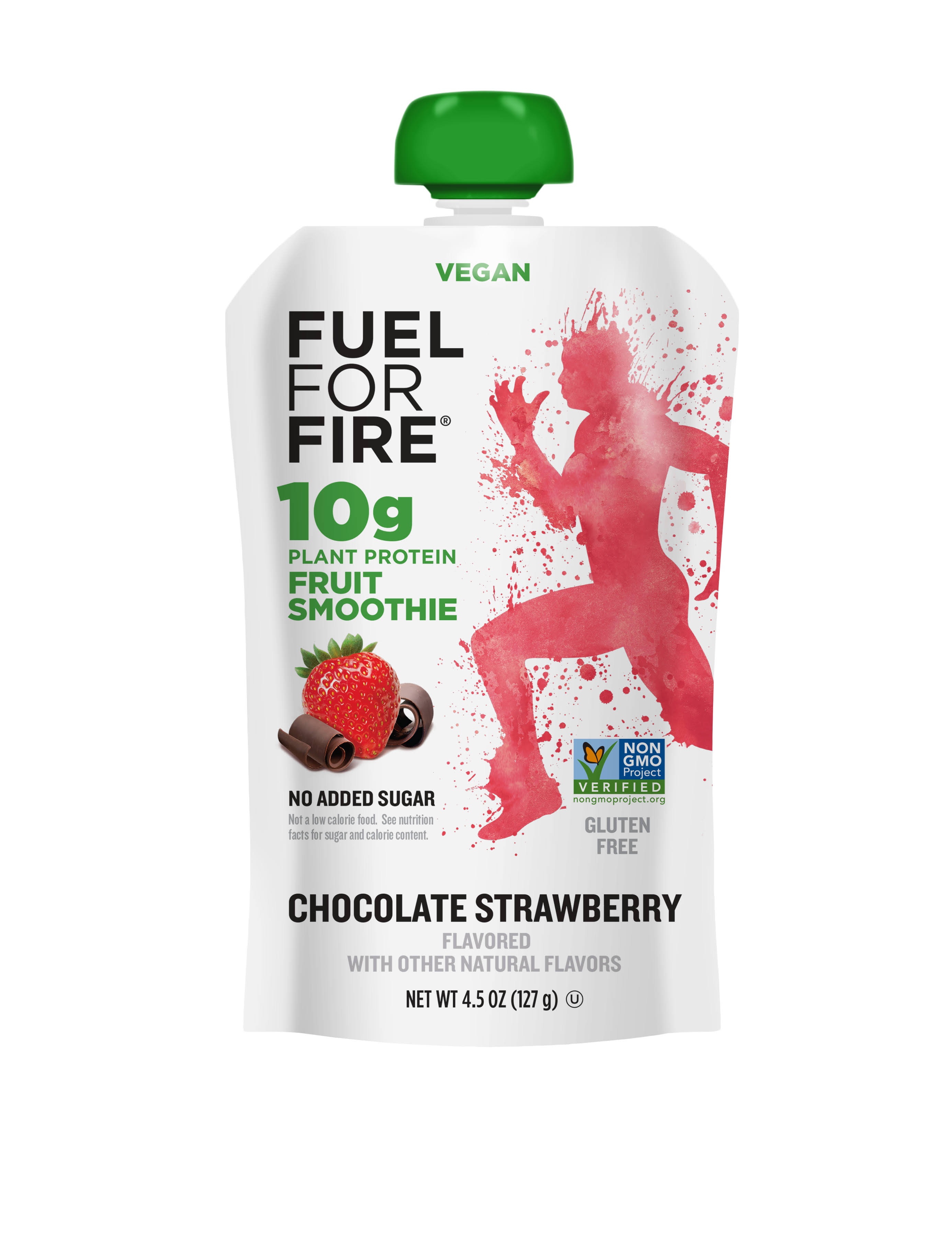 Fuel for Fire VEGAN Protein Smoothie Pouch - Chocolate Strawberry (12-Pk) | Healthy Snack & Recovery | No Sugar Added, Dietitian Approved | Plant Based Functional Fruit Smoothies (4.5oz pouches)