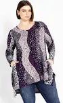 Zim & Zoe | Women's Plus Size Tunic Eva Hacci - Plum Animal Wave - 14W