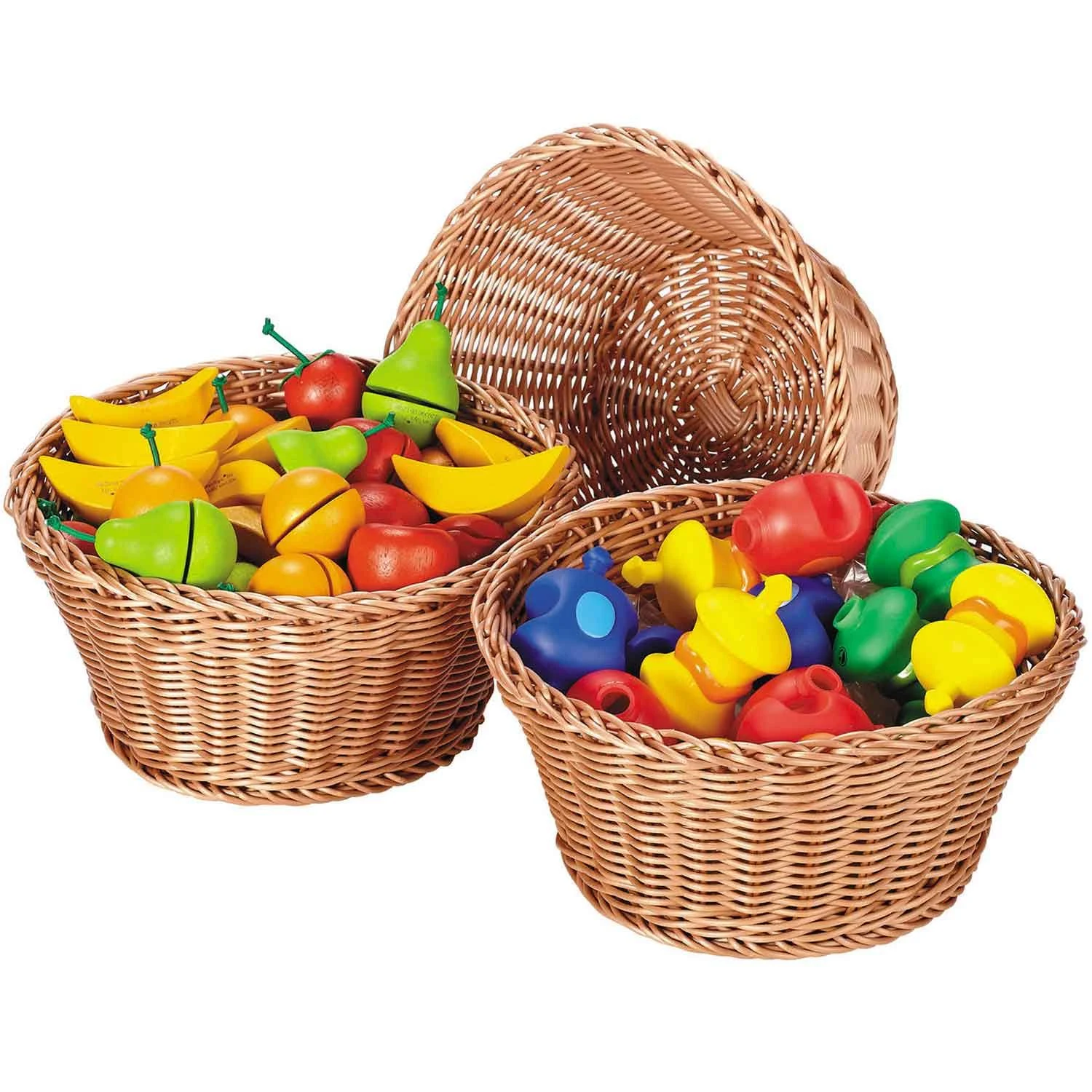 Constructive Playthings Round Plastic Brown Woven Baskets Set of 3