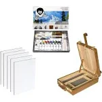 Master Artist Oil Paint Set Includes Wood Art Supply Carrying Case Sketchbox w/Easel & 5-Pack 12x16 Canvas Panels for Painting