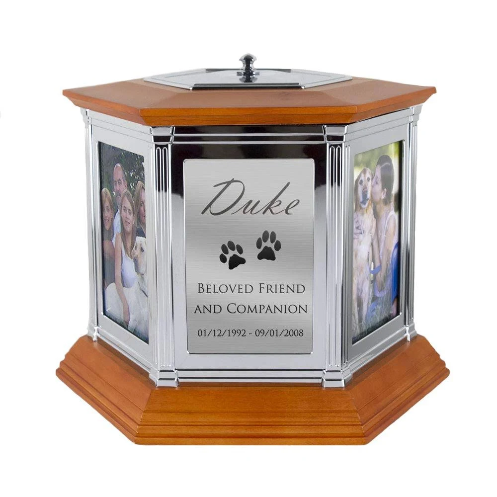 Perfect Memorials Custom Engraved Large Rotating Memories Cremation Urn (4 by 6 Photos, 320 cu/in) - Keepsake Urns for Human Ashes / 6 Photo Frames/Spins 360 Degrees