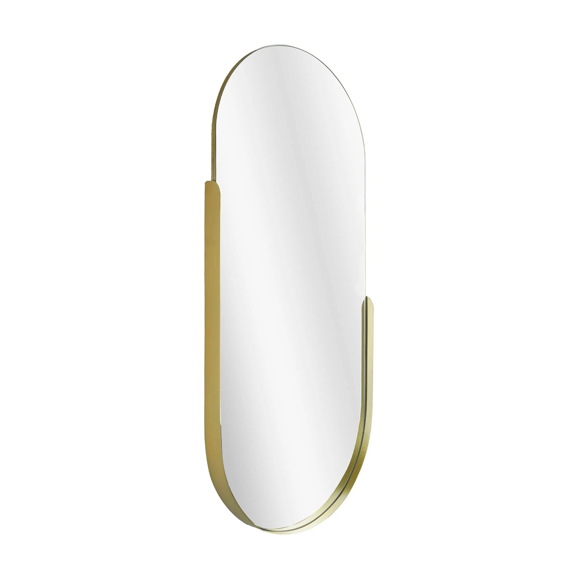 Head West Partial Thin Gold Raised Lip Metal Framed Capsule Accent Mirror, Vanity Mirror, Rectangle Mirrors, Wall Mount Mirrors, Decorative Accent Mirrors, Living Room Mirrors - 14" x 32"