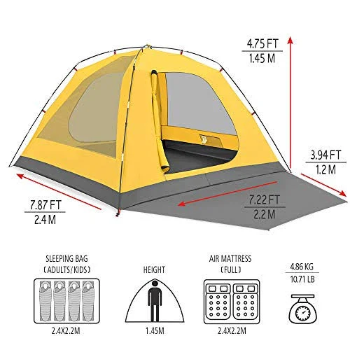 KAZOO 4 Person Camping Tent Outdoor Waterproof Family Large Tents 4 People Ea...