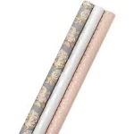 Hallmark Wedding Wrapping Paper Rolls - Gold Hearts, Rose Flowers, White Stripes Gift Wrap Paper (Set of 3 Rolls: 85 sq. ft. ttl) for Bridal Showers, Birthdays, Weddings, Mother's Day, Valentine's Day