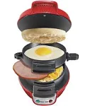 Hamilton Beach Breakfast Sandwich Maker with Egg Cooker Ring, Customize Ingredients, Perfect for English Muffins, Croissants, Mini Waffles, Dorm Room Essentials, Silver (25475)