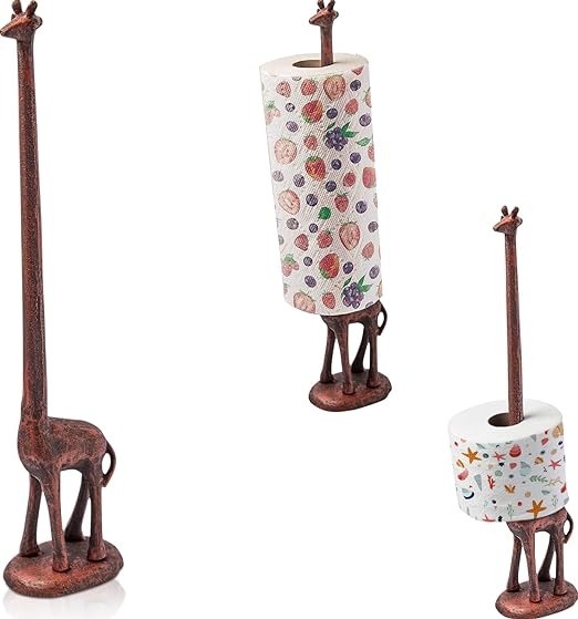 Paper Towel Holder or Free Standing Toilet Paper Holder- Cast Iron Giraffe Paper Holder - Bathroom Toilet Paper Holder or Stand Up Paper Towel Holder - Rustic Golden w/Vintage Finish by Comfify.