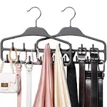 SMARTAKE 2 Pack Belt Hanger, 360 Degree Rotating Tie Rack with Hooks, Non-Slip Durable Hanging Closet Organizer Accessories Holder for Leather Belt, Bow Tie, Scarves and More, Black