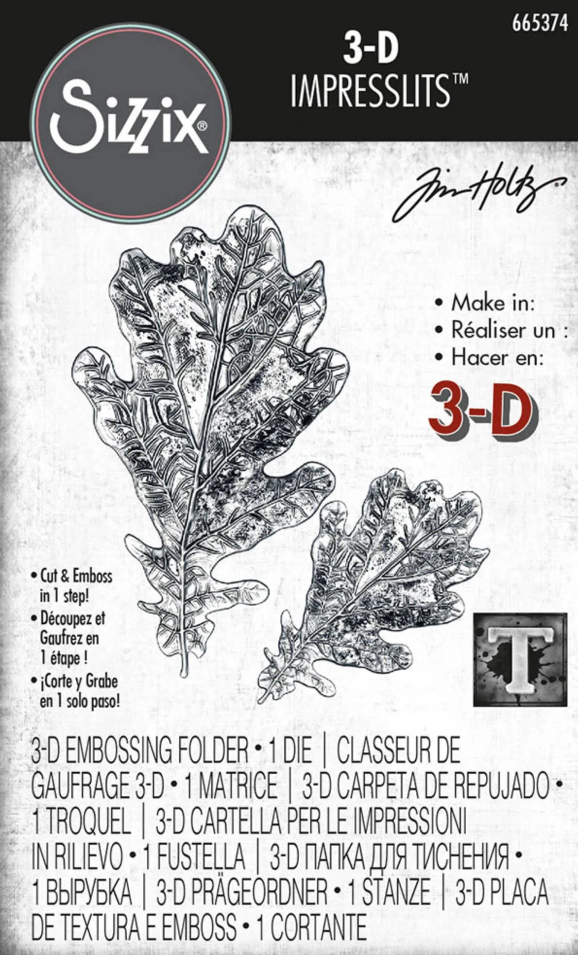 Sizzix 3-D Impresslits Embossing Folder Oak Leaf by Tim Holtz, 665374, Multicolor, One Size