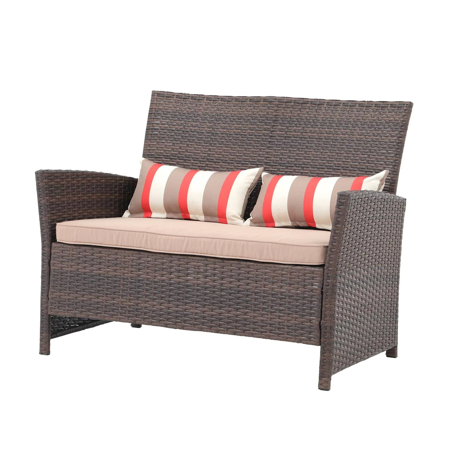 Outdoor Wicker Loveseat With Cushions, 2 Seats Patio Pe Rattan Sofa With, Pool.