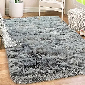 Gorilla Grip Fluffy Faux Fur Rug, Machine Washable Soft Furry Area Rugs, Rubber ...