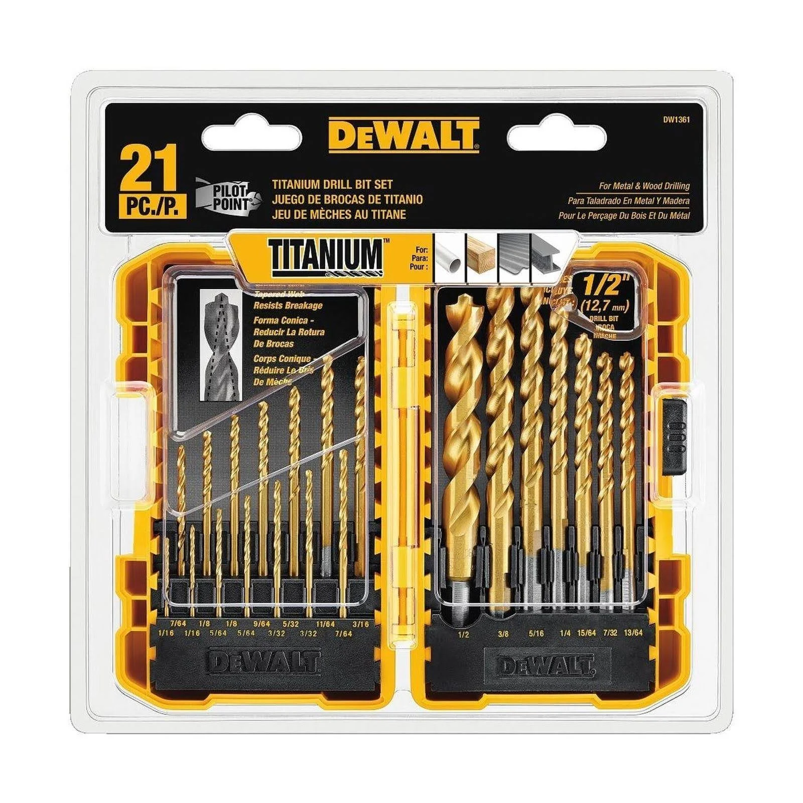 DEWALT 21-Piece Assorted Titanium Nitride Coated Hss Twist Drill Bit Set