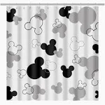 BIYSUC Mouse Head Shower Curtain Black and White Children Cartoons Kids Bath Curtain Cute Animal Grey Bathroom Home Decor Waterproof Polyester Fabric 72Lx72W Inch with 12 Pack Hooks