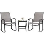 Shintenchi 3 Piece Rocking Bistro Set, Outdoor Furniture with Rocker Chairs and Glass coffee table Set of 3