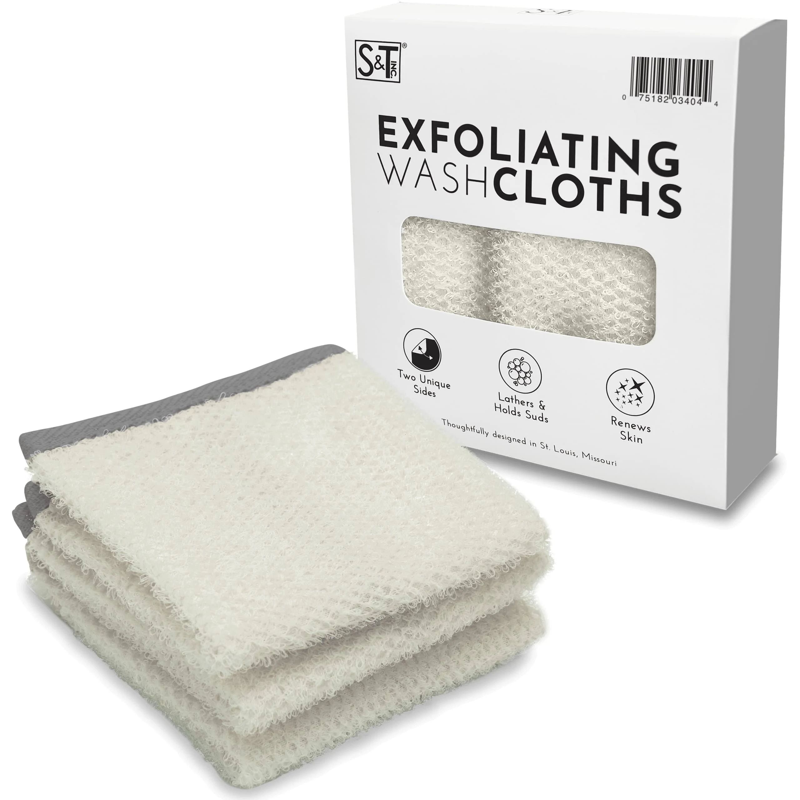 S&T INC. Exfoliating Washcloths, Dual Sided for Face and Body Scrub Towel, 9.9 Inch x 9.9 Inch, Grey, 3 Pack