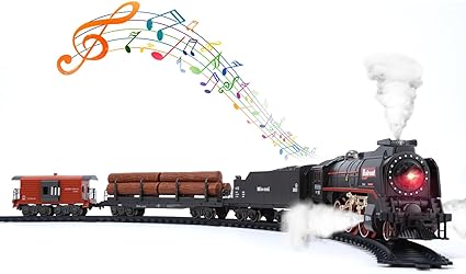 Train Set with Smoke, Sound and Light, Toddler Train Toy, Birthday Gift for Kids Boys and Girls