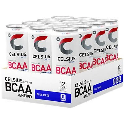 Celsius BCAA +Energy Post-Workout Recovery & Hydration Drink 12 fl oz, Sparkling Blue Razz (Pack of 12)