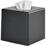 Y-in Hand Tissue Box Cover, Square Facial Tissue Holder Storage for Bathroom Vanity, Countertops, Dressers, Night Stand, Parlors and Offices - Black