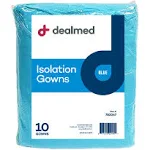 Dealmed Blue Isolation Gown – 10 Count of Disposable Medical Gowns, Blue Latex-Free, Perfect for Hospitals, Medical Facilities, and Physicians’