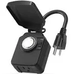 24 Hour Mechanical Outdoor Light Timer with 3-Prong Timer Outlet Weatherproof 