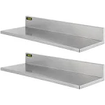 VEVOR Stainless Steel Wall Shelf, 8.6'' x 24'', 44 lbs Load Heavy Duty Commercial Wall Mount Shelving w/Backsplash for Restaurant, Home, Kitchen, Hotel, Laundry Room, Bar (2 Packs)