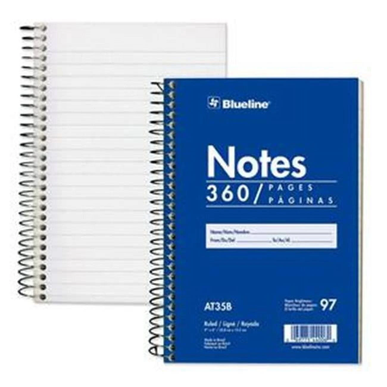 Blueline Steno Pad/Note Pad, Spiral Binding with Flexible Blue Cover, 9 x 6 x 0.813 Inches, 360 Pages (AT35B)