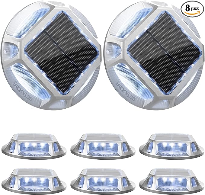 JACKYLED 8-Pack Solar Dock Lights Marine Waterproof LED, 4-Sided Lighting 12 LED ...