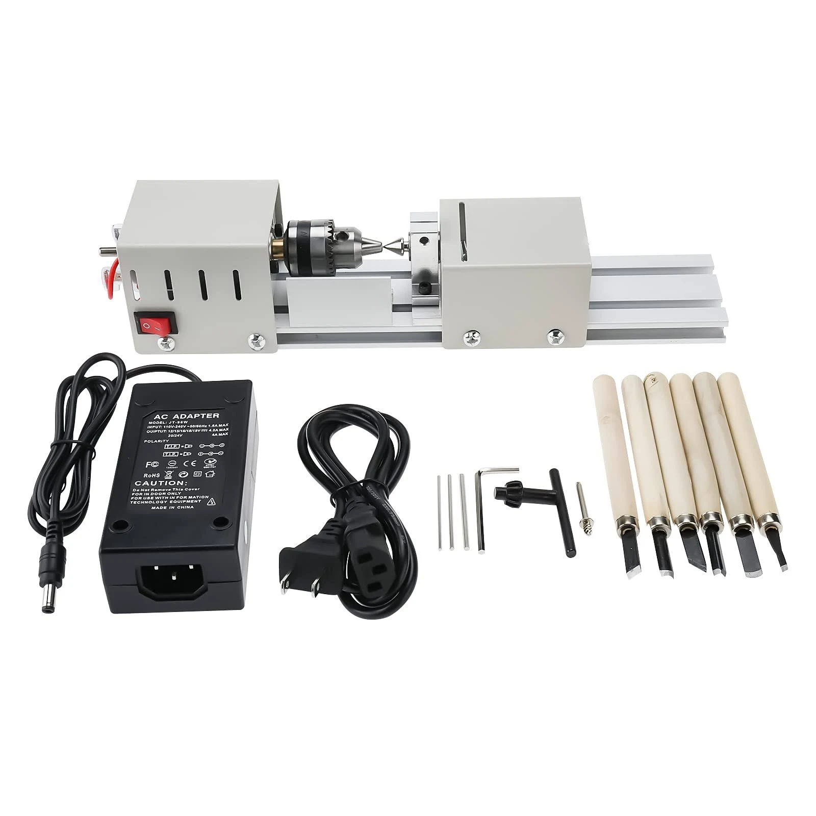 100W Mini Lathe Machine Beads Polishing Milling Rotary Tool, 24V DC Lathe Milling Machine DIY CNC Woodworking Tool