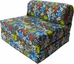 D&D Futon Furniture Tropical Flowers Blue Sleeper Chair Folding Foam Bed Sized 6x32x70, Studio Guest Foldable Chair Beds, Foam Sofa, Couch, High Density Foam 1.8 Pounds