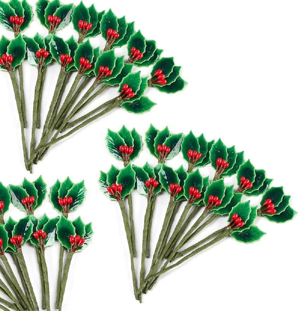 Factory Direct Craft Pack of 36 Lacquered Holly Picks - Vintage-Style Christmas Holiday Mini Holly Leaves Decorations with Glossy Finish (3-1/2" L x 1" W)