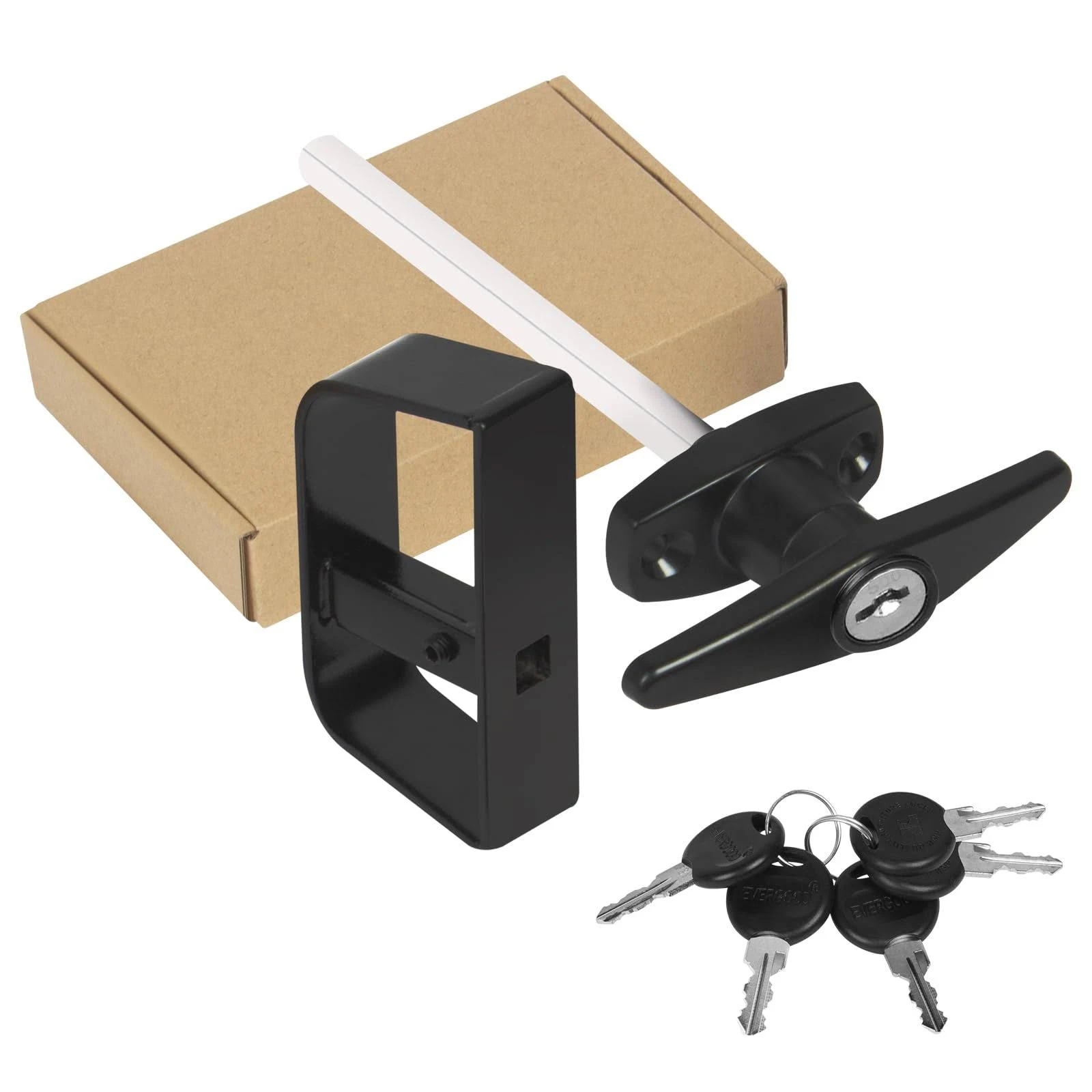 Shed Door Latch T-Handle Lock Kit with 5 Keys,BTEOBFY Set 4½" and 5½" Stem Storage Barn Shed Door Hardware Lock Set for Playhouses, Chicken Coops,Camper (Black)