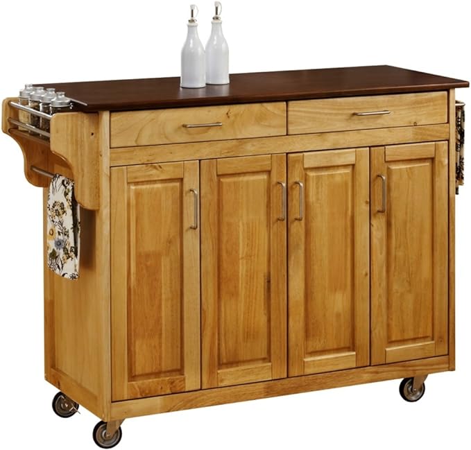 Create-a-Cart Natural Finish 4 Door Cabinet Kitchen Cart with Cherry Top by Home Styles