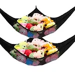 Stuffed Animal Net, Jumbo Stuffed Animal Toy Hammock Hanging Stuff Animals Organizer Storage Net Boho Large Corner Plush Toys Net Holder for Nursery Play Room Bedroom Kid Room 2 Pack Black