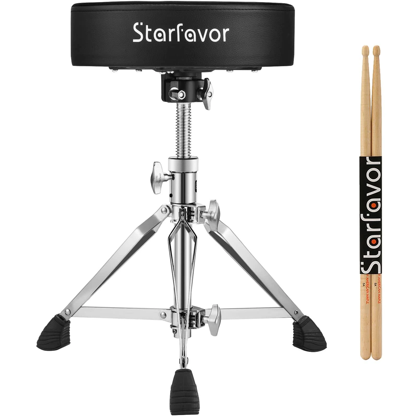 Starfavor Drum Throne Height Adjustable Padded Seat Drum Stool with 5A Drumsticks ...