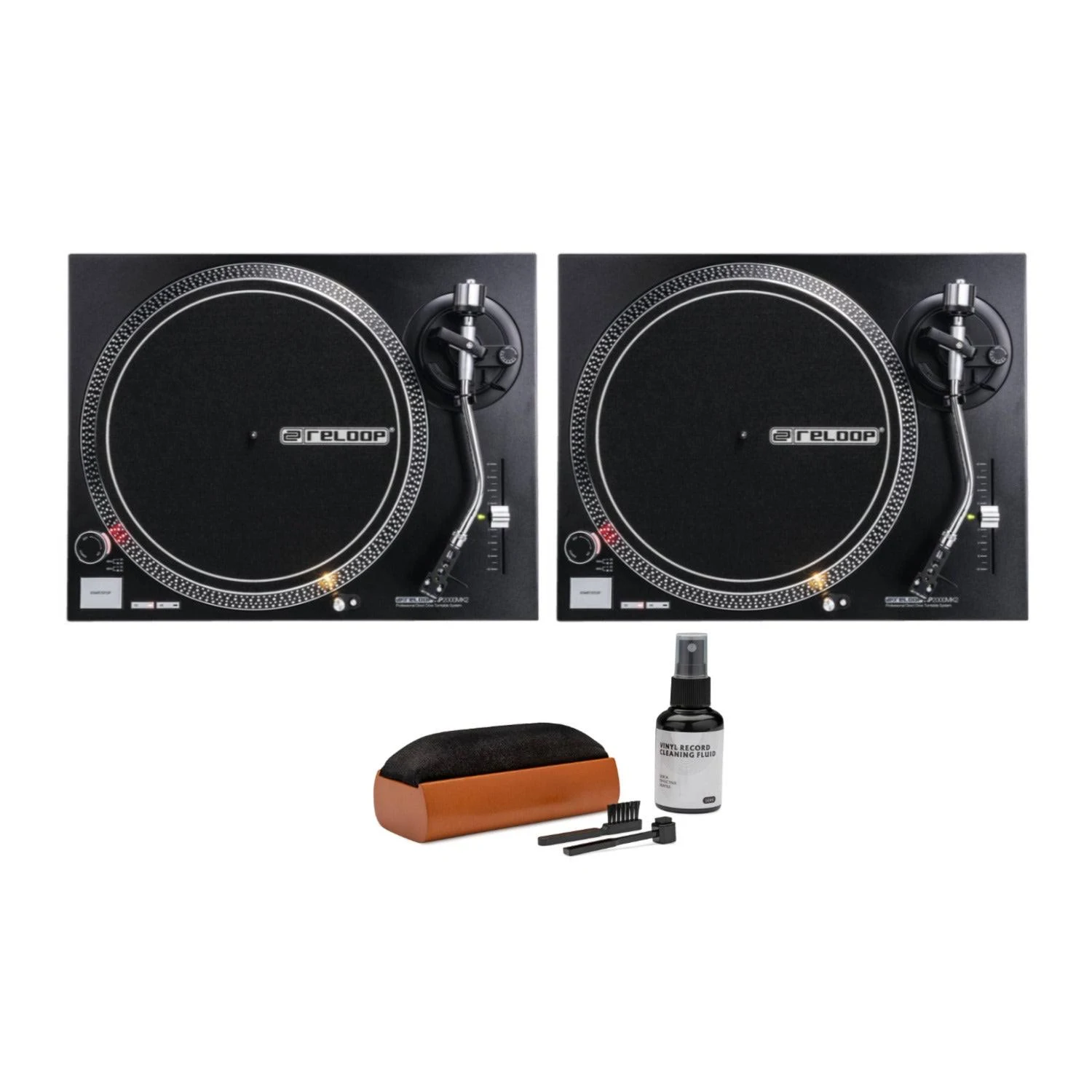 Reloop RP-2000 MK2 Quartz Driven DJ Turntable Pair with Record Care System