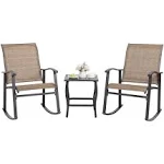  3 Piece Rocking Bistro Set, Outdoor Furniture with Rocker Rocking Set White