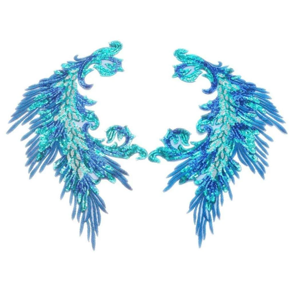 Sequins Embroidery Phoenix Peacock Feather Tail Applique Trims Sewing Patches for Cloth Wedding Stage Accessories