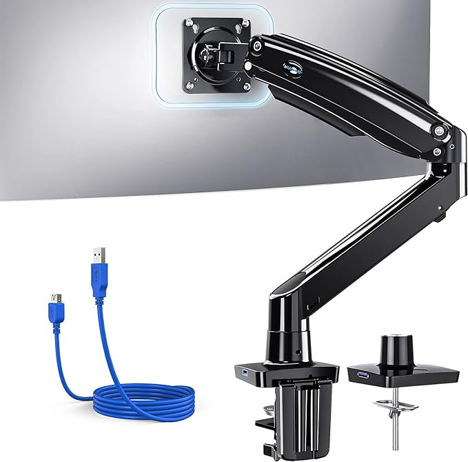 HUANUO Monitor Mount Stand - Long Single Arm Gas Spring Monitor Desk Mount