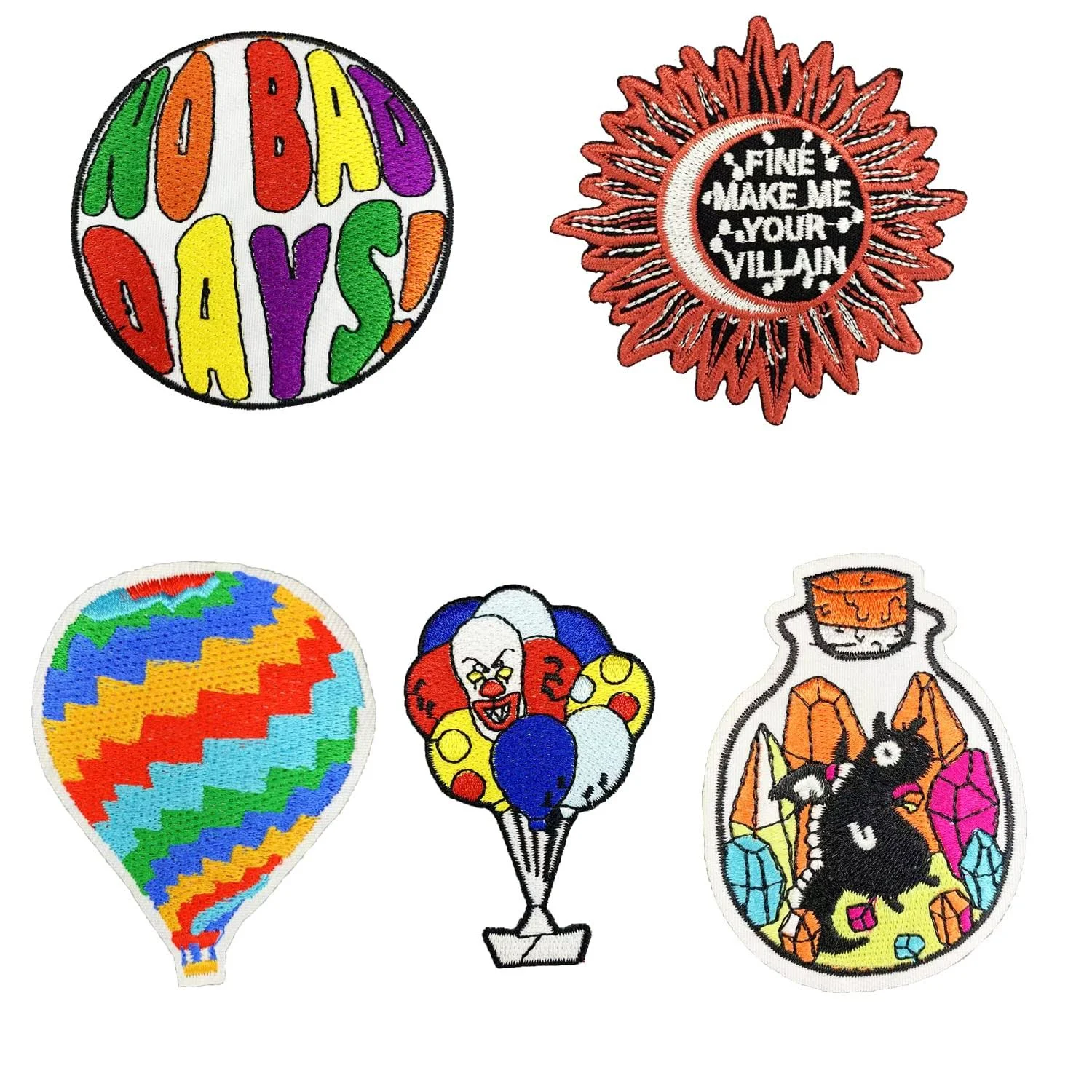 5Pcs Color Cartoon Style Iron On Sew On Embroidered Patch Set for Jackets Backpacks Jeans and Clothes