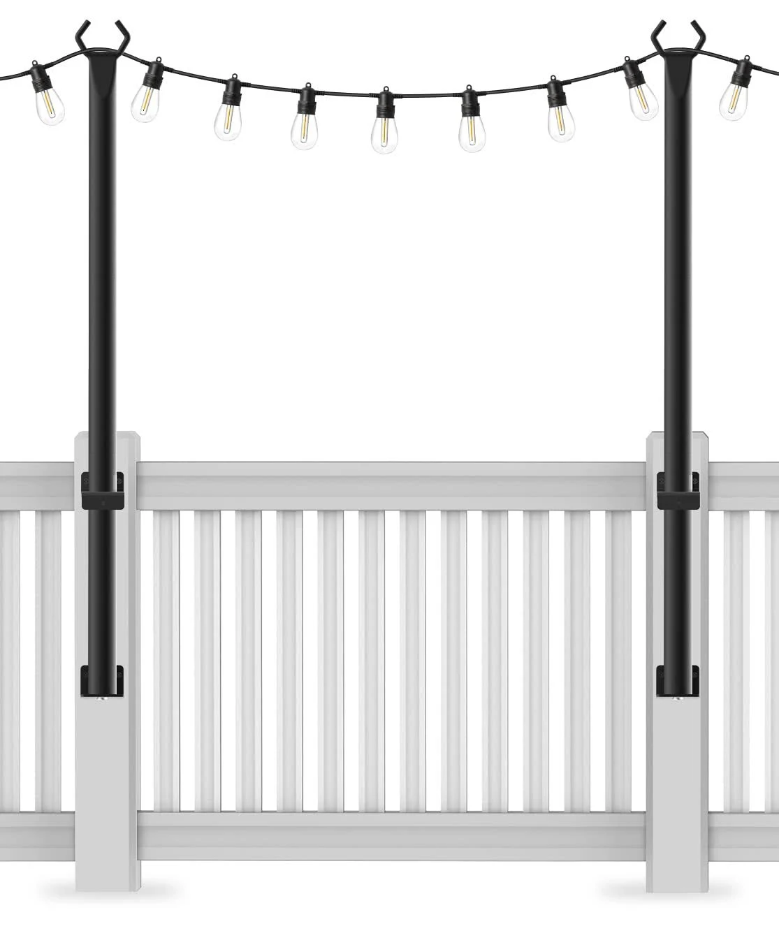 2 Pack 5 Ft String Light Poles, String Light Poles for Outside with Fixing Clips,Metal Poles for Outdoor String Lights, Hanging Light Poles for Deck Fence Garden Backyard Wall Bistro