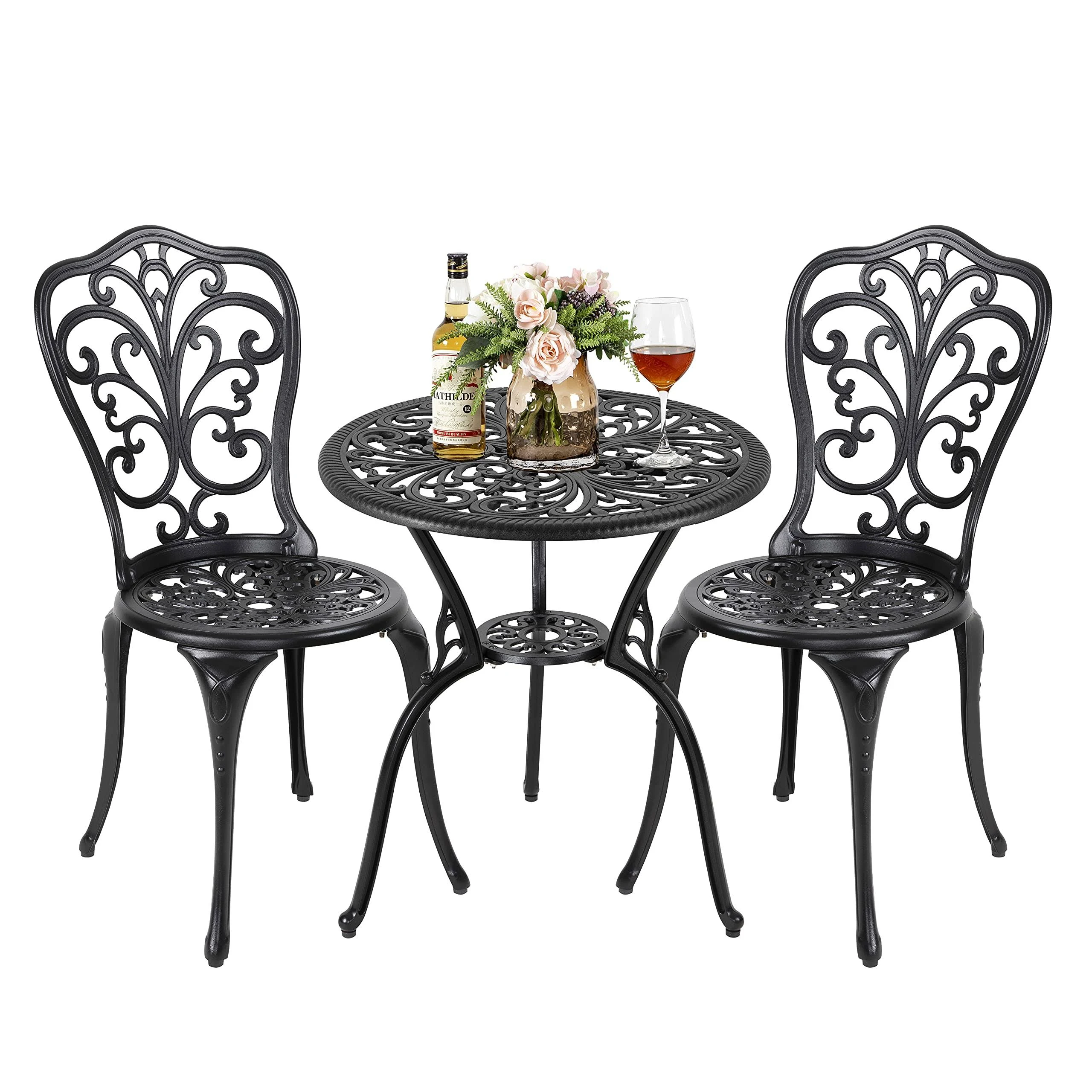 Nuu Garden 3-Piece Black Cast Aluminum Patio Bistro Set