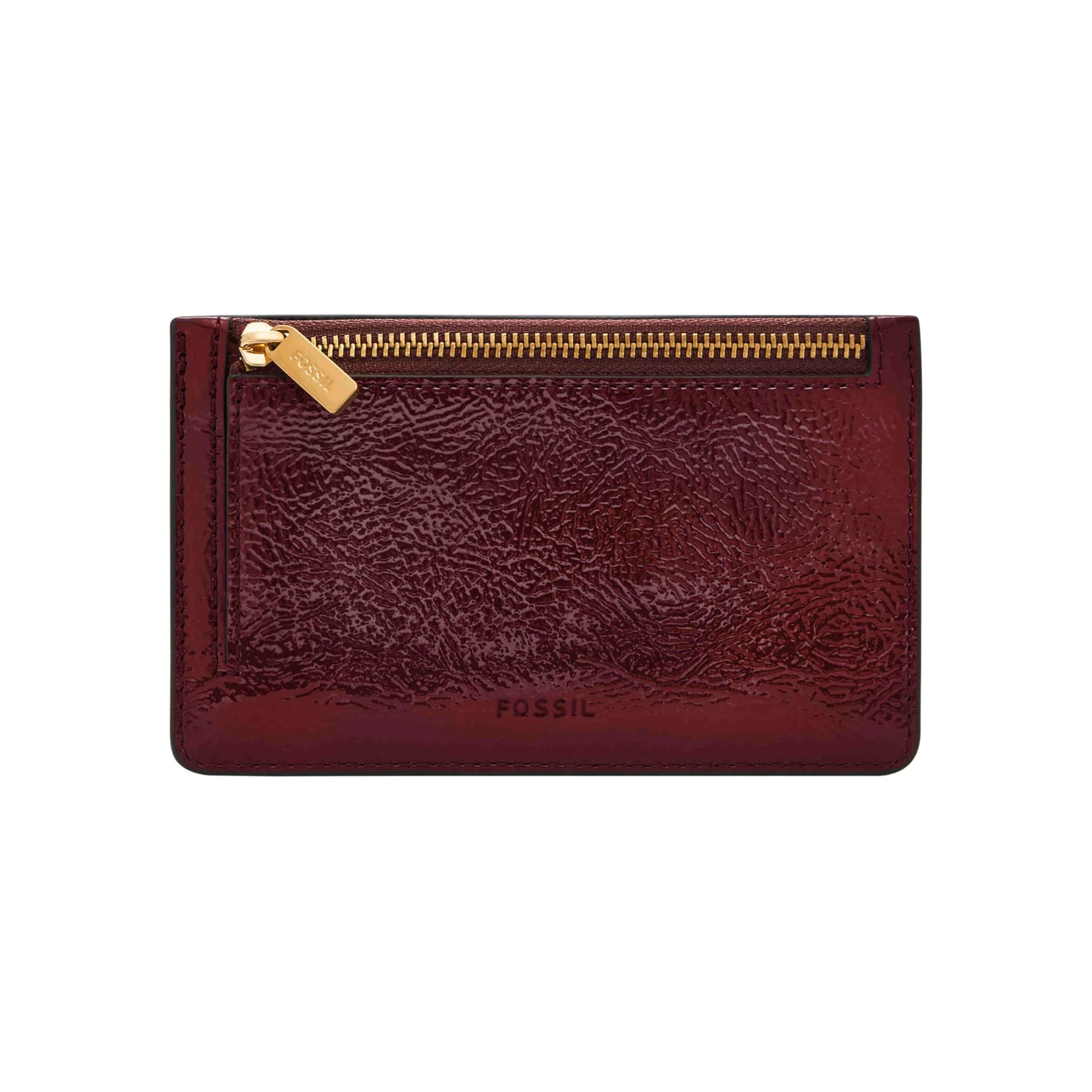 Fossil Red Mahogany Logan Zip Card Case Women Coin &amp; Card Cases