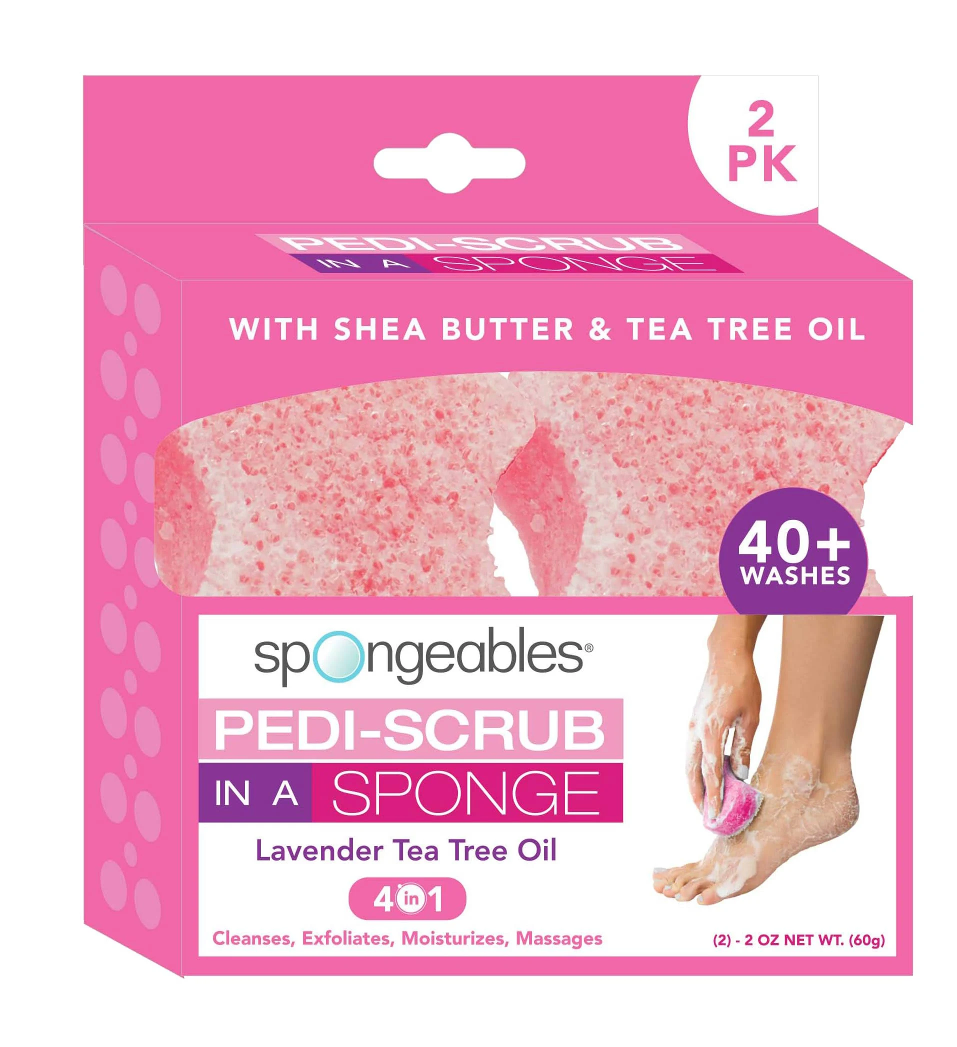 Spongeables Pedi Scrub in A Sponge Lavender Tea Tree Oil (2 Pack)