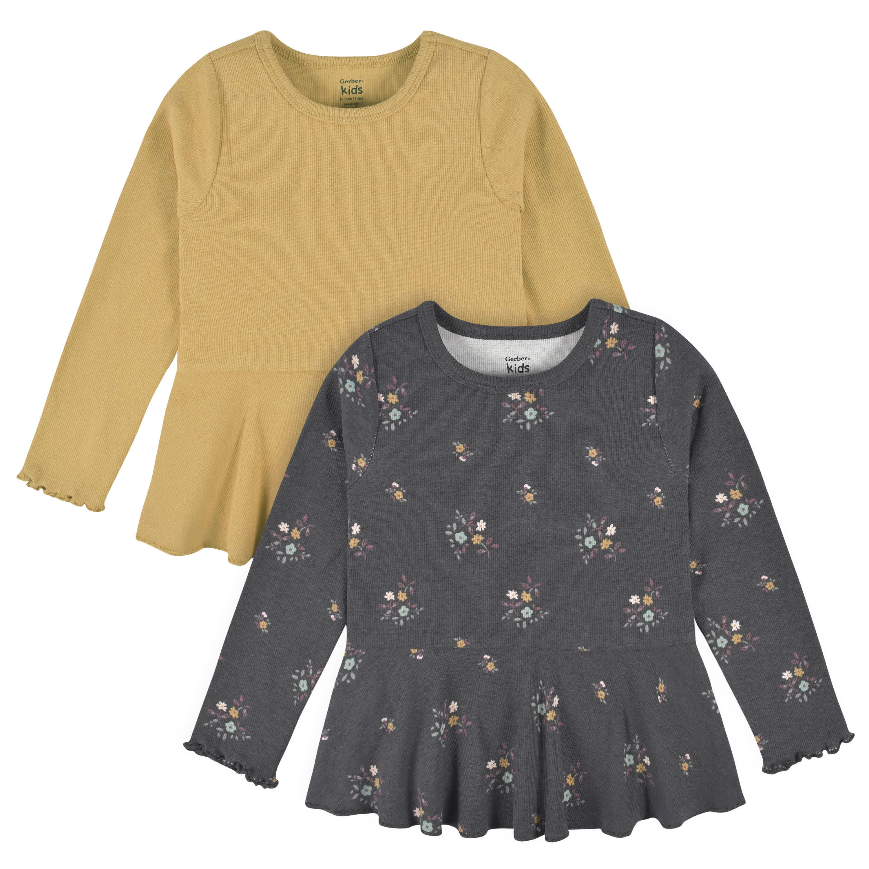 Gerber Toddler Girls' Peplum Tops - Mustard & Plum Floral - 5T - 2-Pack