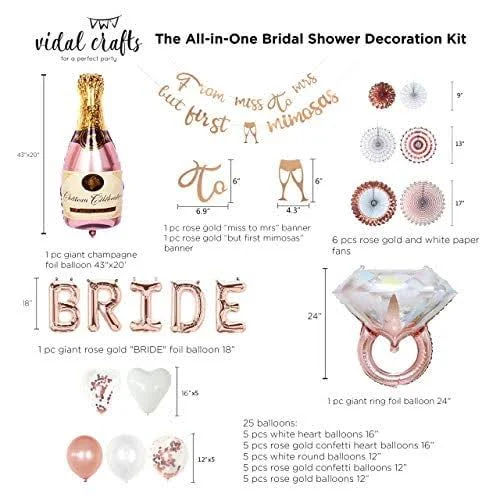 VIDAL CRAFTS Rose Gold Bridal Shower Decorations, Bachelorette Party Decor